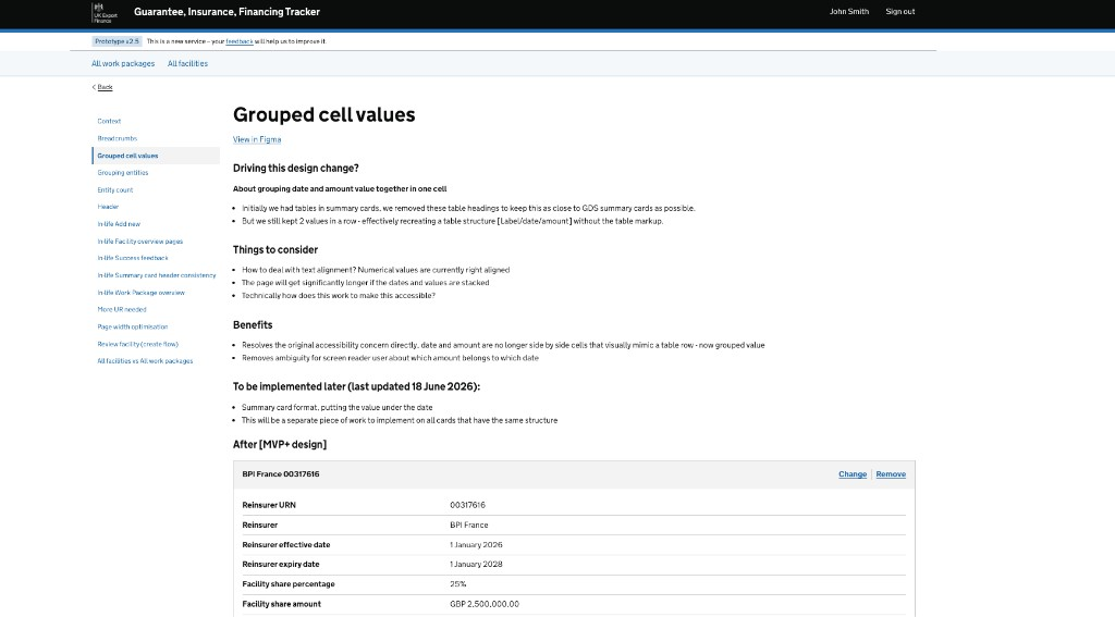 Grouped cell values page with After MVP+ summary card for reinsurer dates and amounts