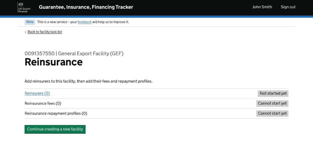 Reinsurance task list with reinsurers, fees and repayment profiles.